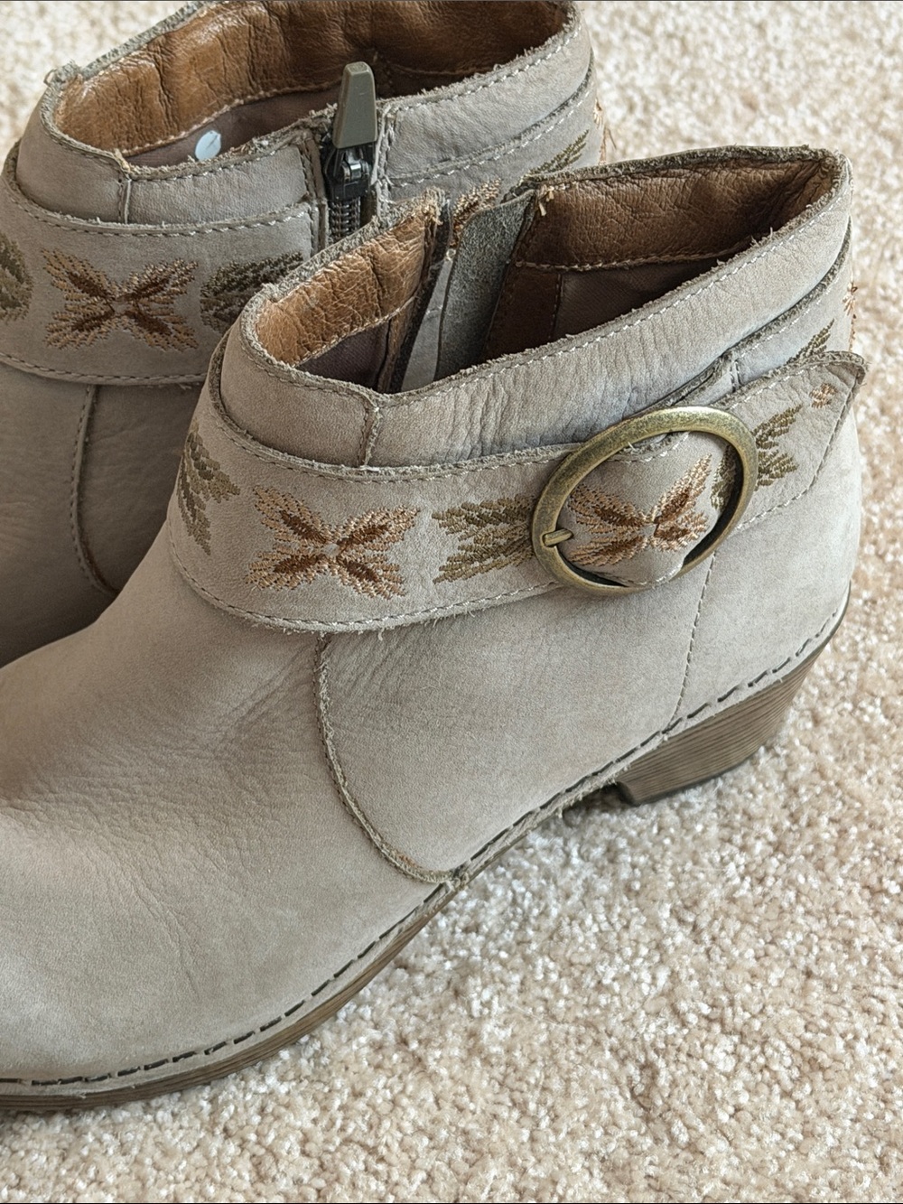Women's Danilo Taupe Embroidered Ankle Boot with Buckle